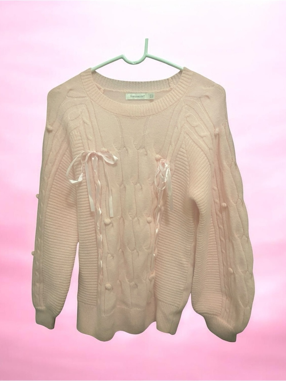 Francesca’s Pink Cable Knit Ribbon Sweater size XS